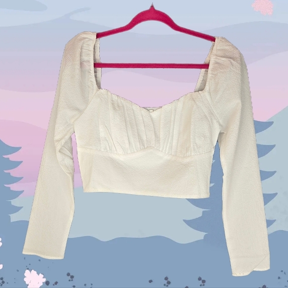 Astr The Label Crop Top White Womens Sz L Ruched Sweetheart Neckline Smock Back - Picture 1 of 12